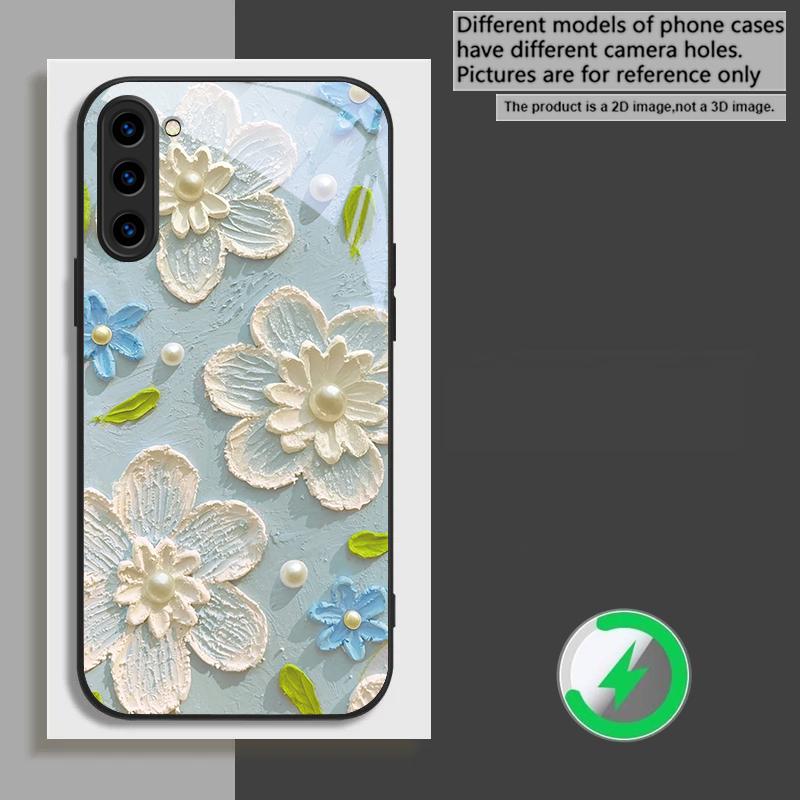 

Cream rice white petals suitable for Samsung Galaxy S26 Ultra S20 FE S21 S22+ S23 Plus S24 Ultra 25 Edge black Glass Phone Casee Galaxy S26