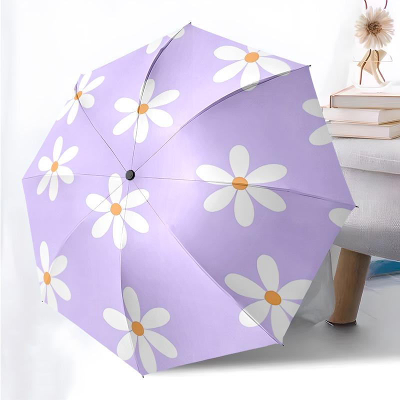 Small Flower Pattern Folding Umbrella Fashion Auto-Open 8 Iron Ribs Plastic Handle Foldable Sunshade Perfect Christmas Gifts
