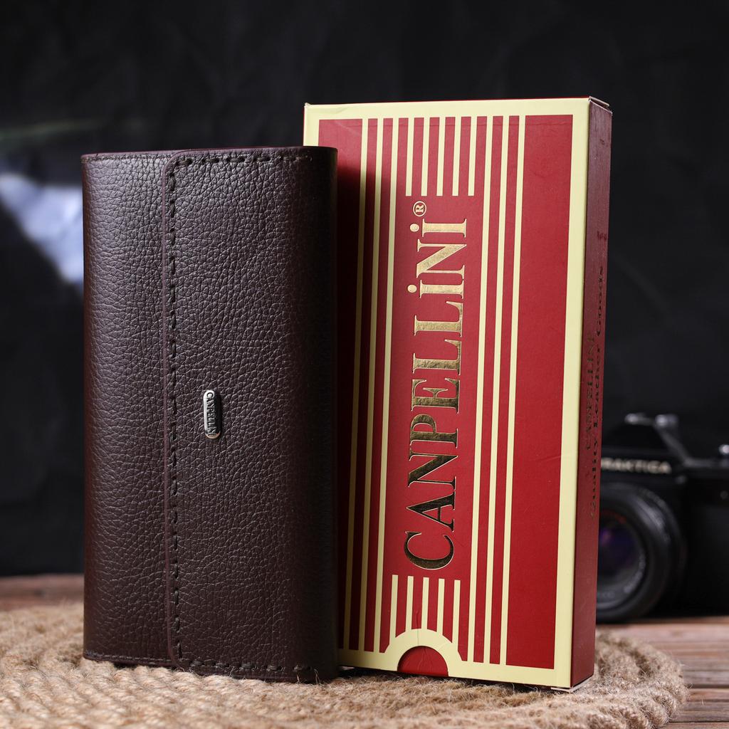 Вместительный Женский кошелек из натуральной кожи CANPELLINI Wallet 21660 Коричневый