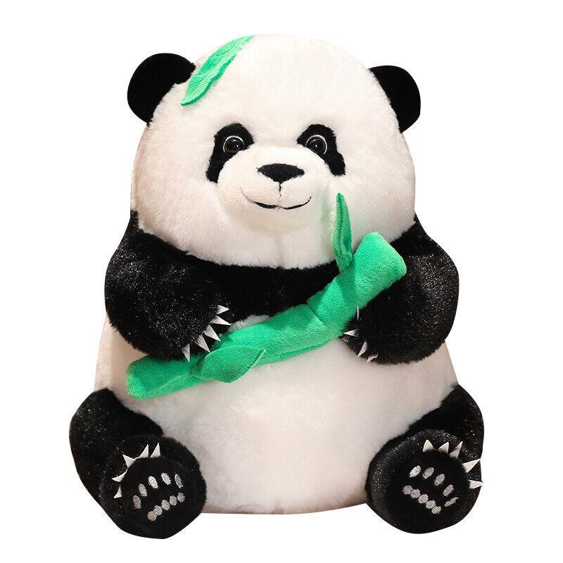 Cute Sitting Panda Plush Toy Holding Bamboo Drinking Milk Tea Panda Doll Holding Flowers Panda As a Child's Gift