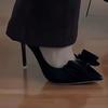 Bow High Heels Summer Pointed Thin Heel Black Temperament Socialite French Small Sandals