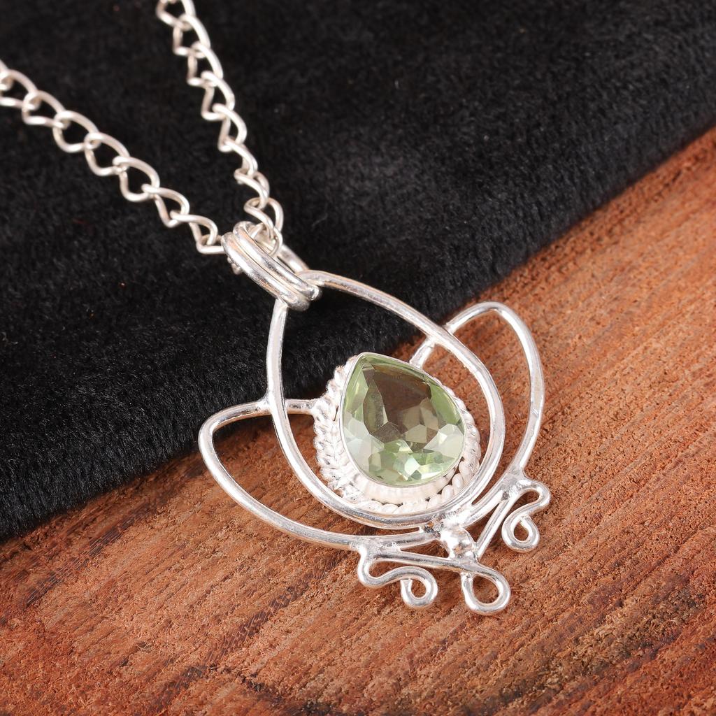 Green Amethyst Gemstone Jewelry,  925 Sterling Silver Pendant, Handmade Wonderful Jewelry Pendant Gift For Women