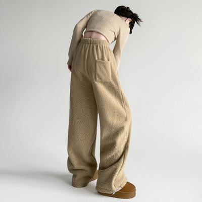 Lazy Wind Wide-leg Pants Women's Winter New Double-sided Fleece High-waisted Loose Straight-leg Pants Thermal Casual Pants