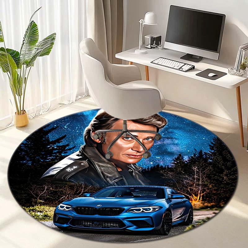 French legendary rock singer and actor Johnny Hallyday Round Carpet Soft Home Decoration Corridor Table and Chair Anti slip Outdoor Floor Mat rug H9