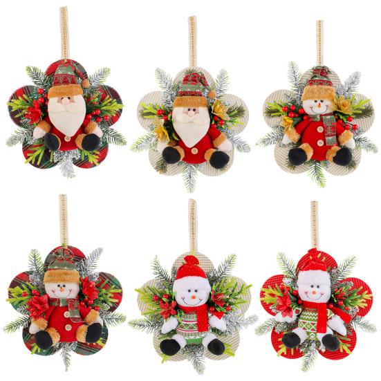 Christmas Plush Doll Door Hanging Decoration Cute Snowman/Santa Claus Wreath for Wall Front Door