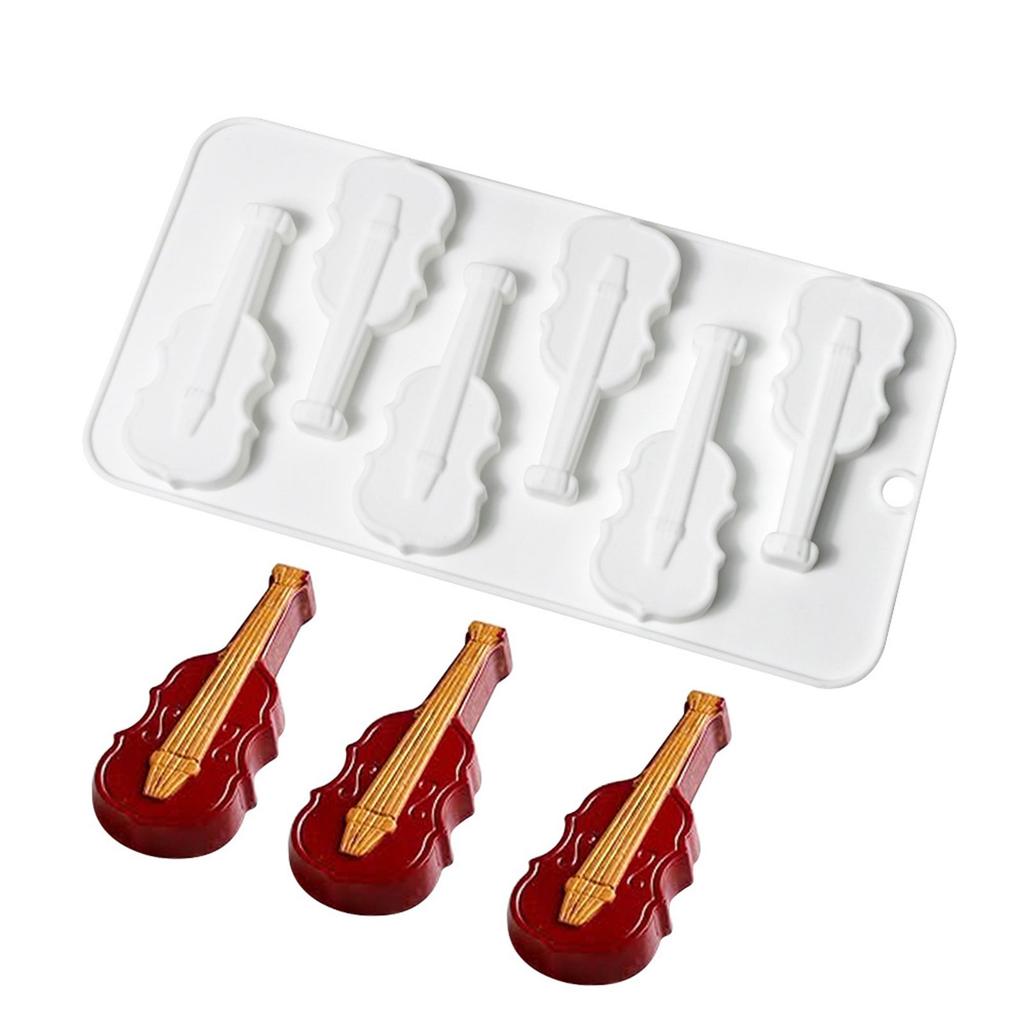 6 Holes Violin Silicone Dessert Mould Puddings Chocolate Mousse Mold Portable Cake Decorating Tool Kitchen Accessories