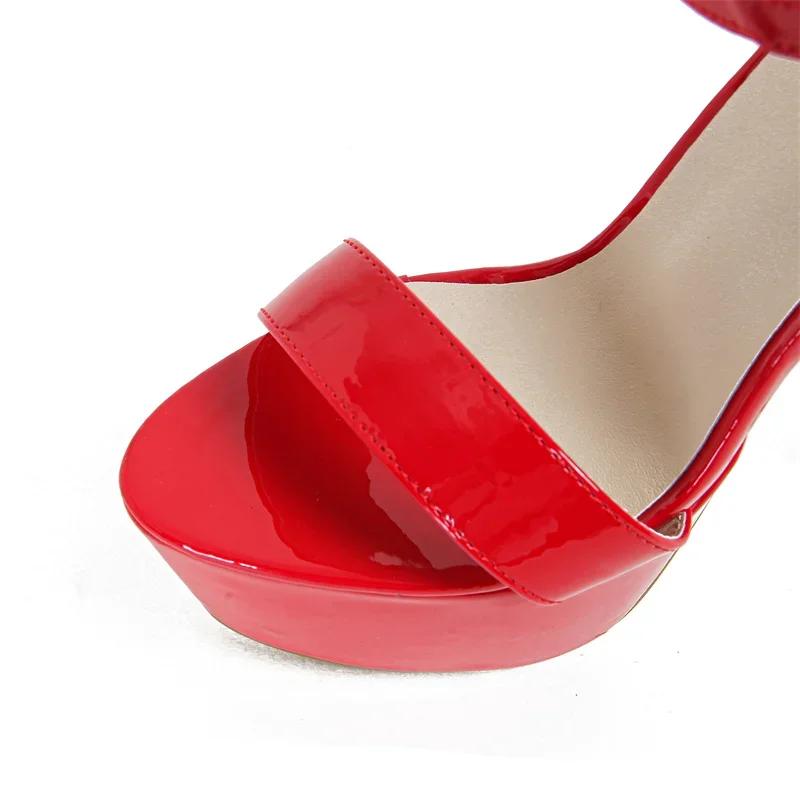 Sexy rote High Heels Plateausandalen für Damen, modische Doppelschnalle, offene Zehenpartie, Hochzeitsbankettschuhe, große Größe 45 46