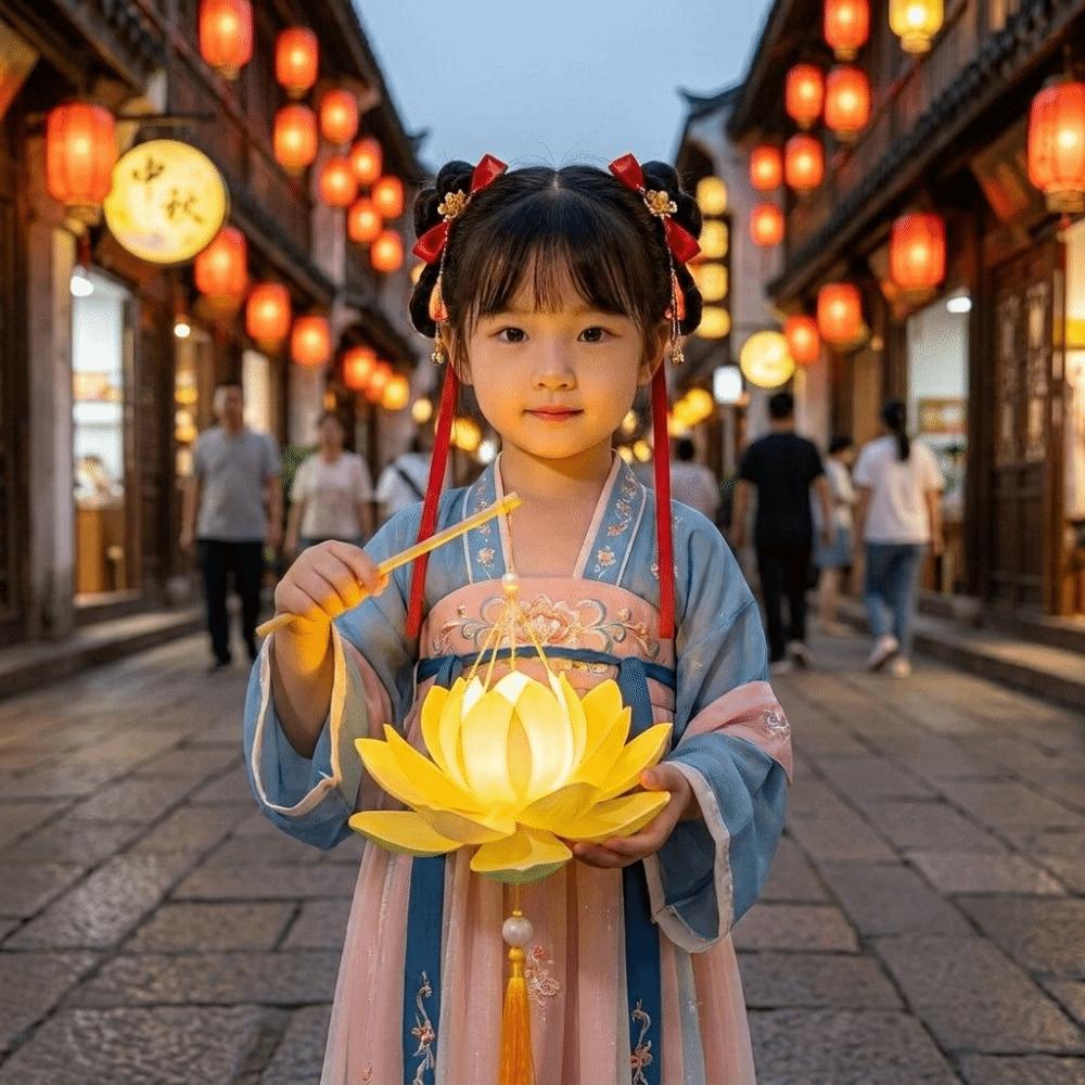 Ancient Style DIY Lotus Lamp Material Kit Portable Handmade Hand-Held LED Light Elegant Design Festive Decor