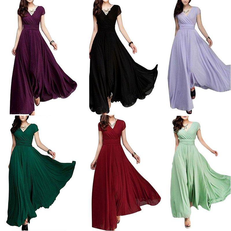 Women Formal Long Evening Prom Party Bridesmaid Chiffon Ball Gown Cocktail Dress