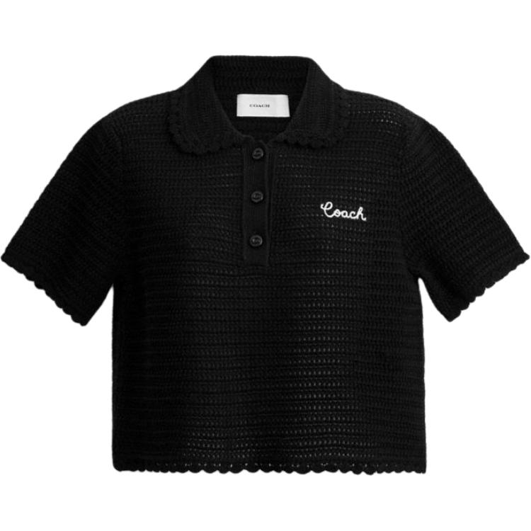 

COACH Solid Color Letter Shell Edge Polo Shirt Women tops CAU12-BLK L