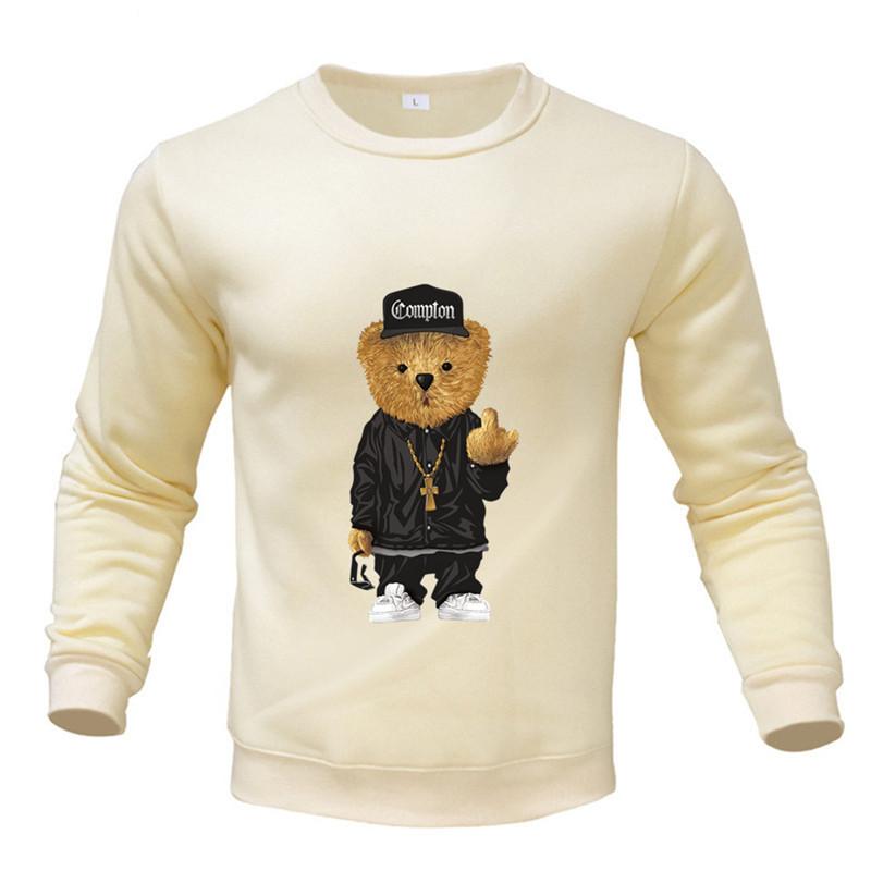 Teddy Bear Print Round Neck Sweatshirts Men Long Sleeve Casual Streetwear Fashion Tops Pullovers & Long Sleeves Men’s