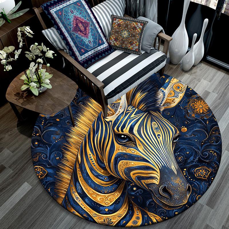 Golden Zebra Round Area Rug,Carpet Rug for Living Room Bedroom Sofa Playroom Decor,Non-slip Floor Mat