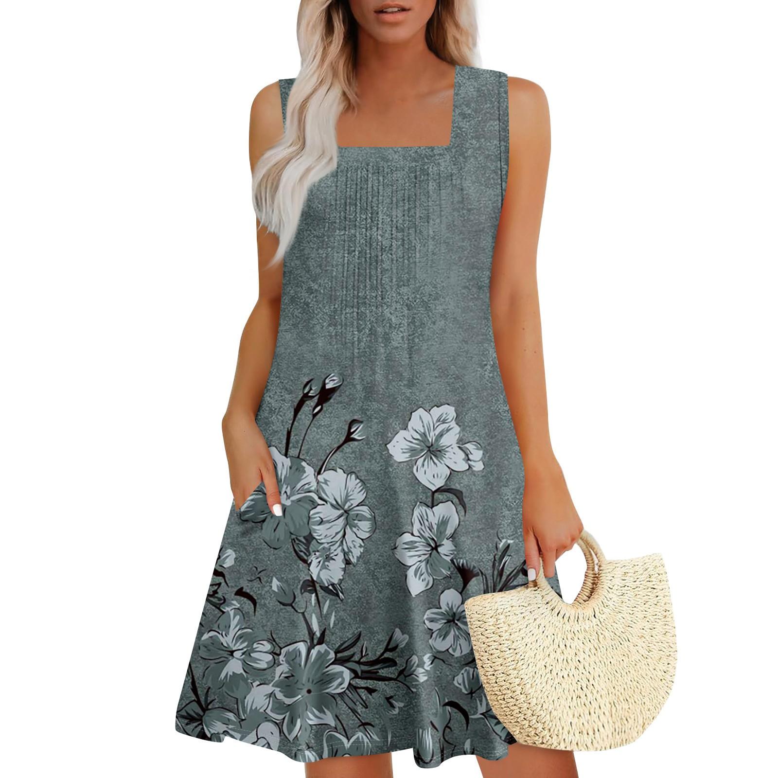 

Женские летние платья Свободные сарафаны без рукавов Платье с карманами L