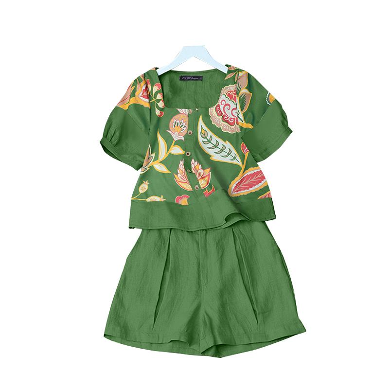 ZANZEA Womens Print T-shirt and Shorts Summer Two Piece Sets