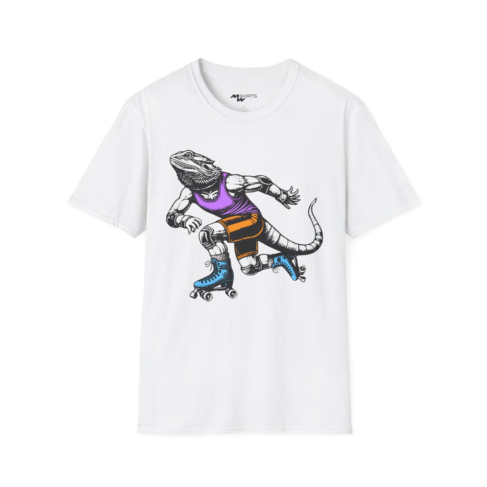 Roller Skating Lizard T-Shirt: Engraved Reptile Design L