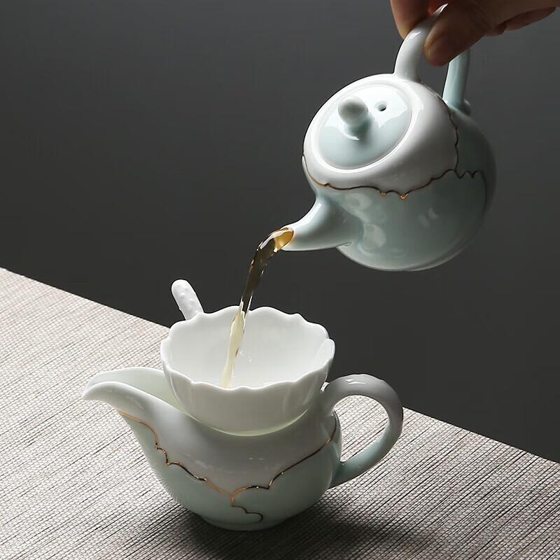 Chinese Celadon Hand-Painted Ceramic Tea Set