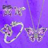 1 Set Jewelry Set Sparkling Rhinestones Inlaid Butterfly Pendant Necklace Ear Studs Opening Ring Set Jewelry Gift