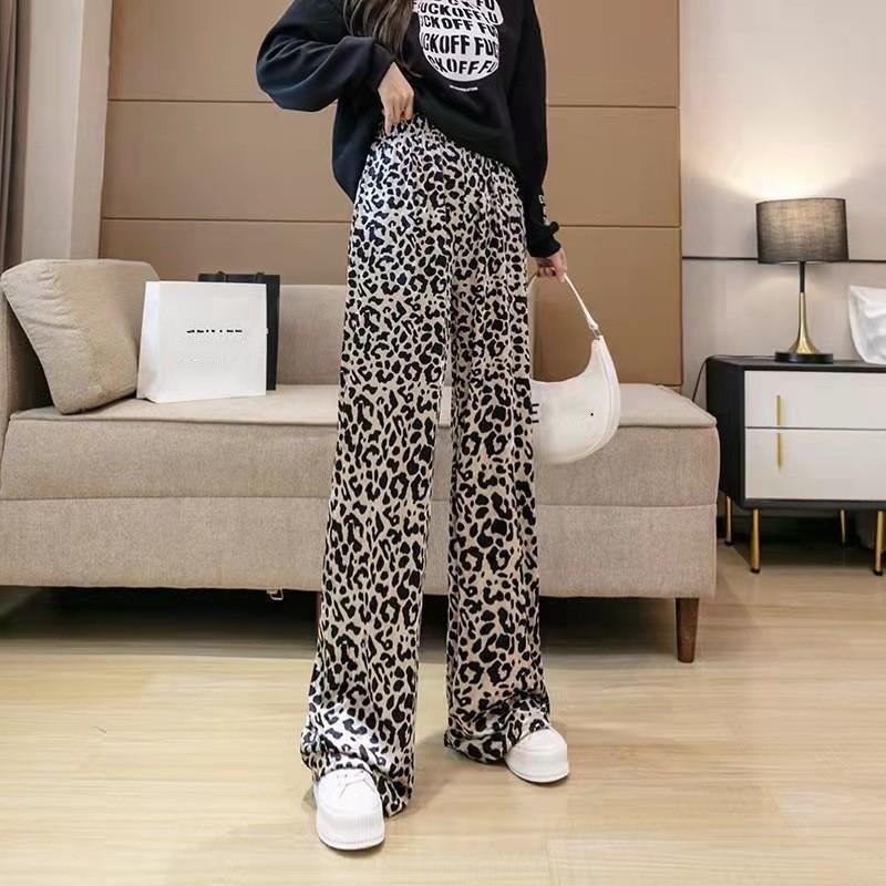 Ink Painting Tie Dye Pants Women's Summer Thin Ice Silk Ankle-Length Pants Straight Wide Leg Pants