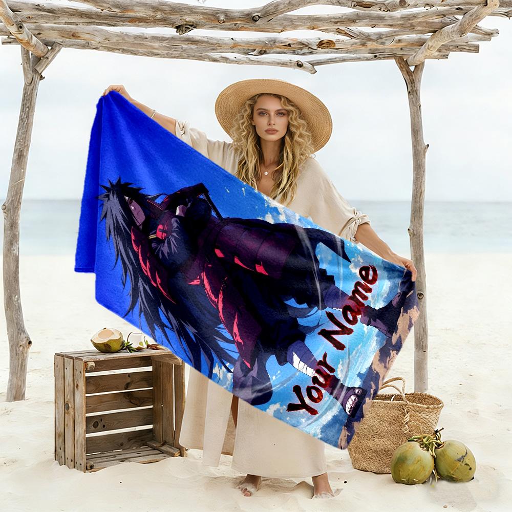 Naruto Character Personalized Text Beach Towel Quick-Dry Soft Microfiber Perfect for Traveling Yoga Camping and Swimming