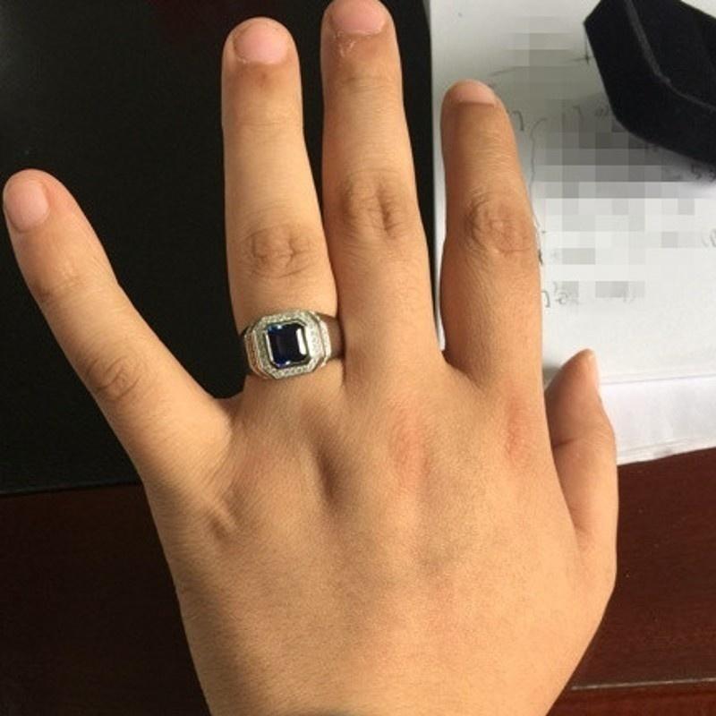 Fashion Men's Blue Crystal CZ Stone Ring Luxury CopperColor Engagement Ring Classic Wedding Party Jewelry Valentine's Day Gift