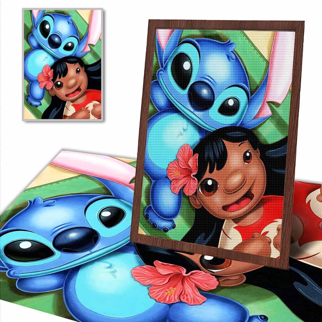 Pełne Round Diamond Painting Lilo & Stitch Sztuka Obraz z Dżetami Mozaika DIY 5D Haft Krzyżykowy Dekoracja Domu
