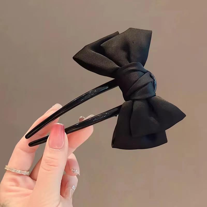 

1/2pcs Fashion Women Bow U-shaped Hair Clip Suitable for Girl Daily Wear Accessory Elegant Black Boutique Hairpin Hair Accessory