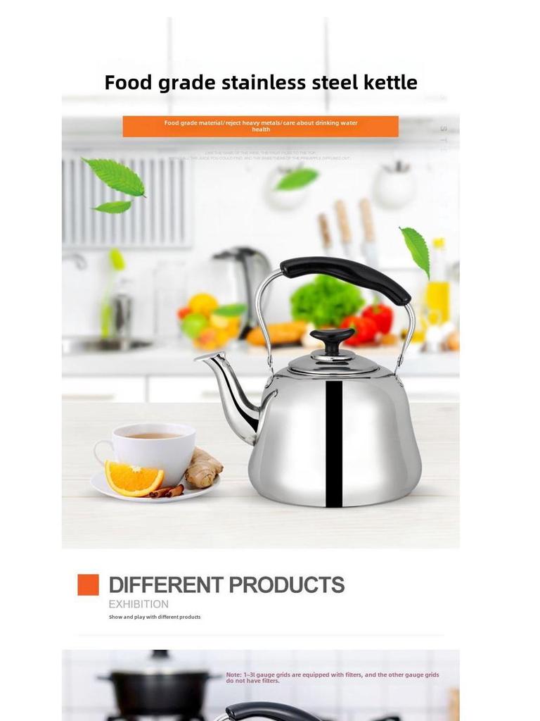 Fortykket rustfritt stål lydkjel for husholdningsgass- og induksjonskomfyrer, stor kapasitet