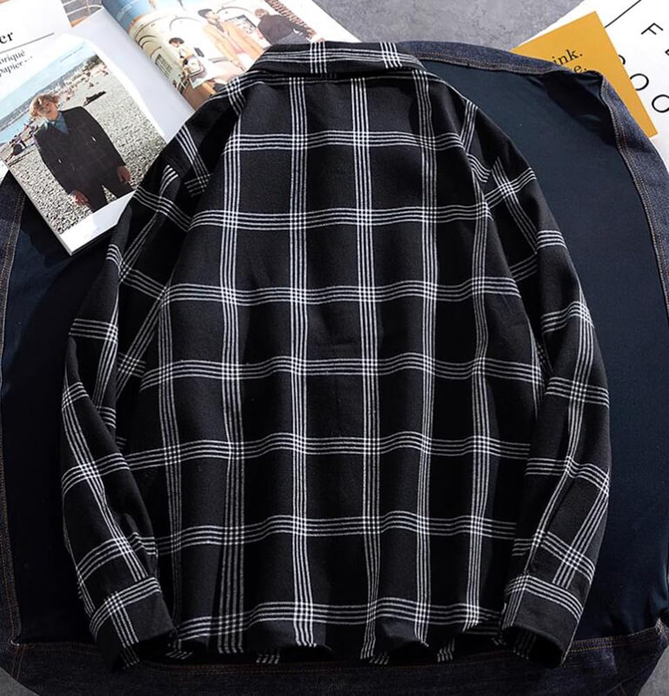 Senneak and Gingham Check Neat and Long Checked Stylish Plus Sizes Men's Women's Shirt, Stylish, Sleeve, Checked, Casual, Pattern, Fold-down Collar,