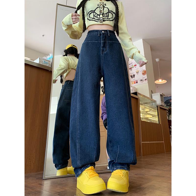 Women's Fleece-Lined Wide-Leg Jeans: Cozy Autumn/Winter Style, Scimitar Design, Plus Size, Ideal for Pear Shapes, Floor-Length.