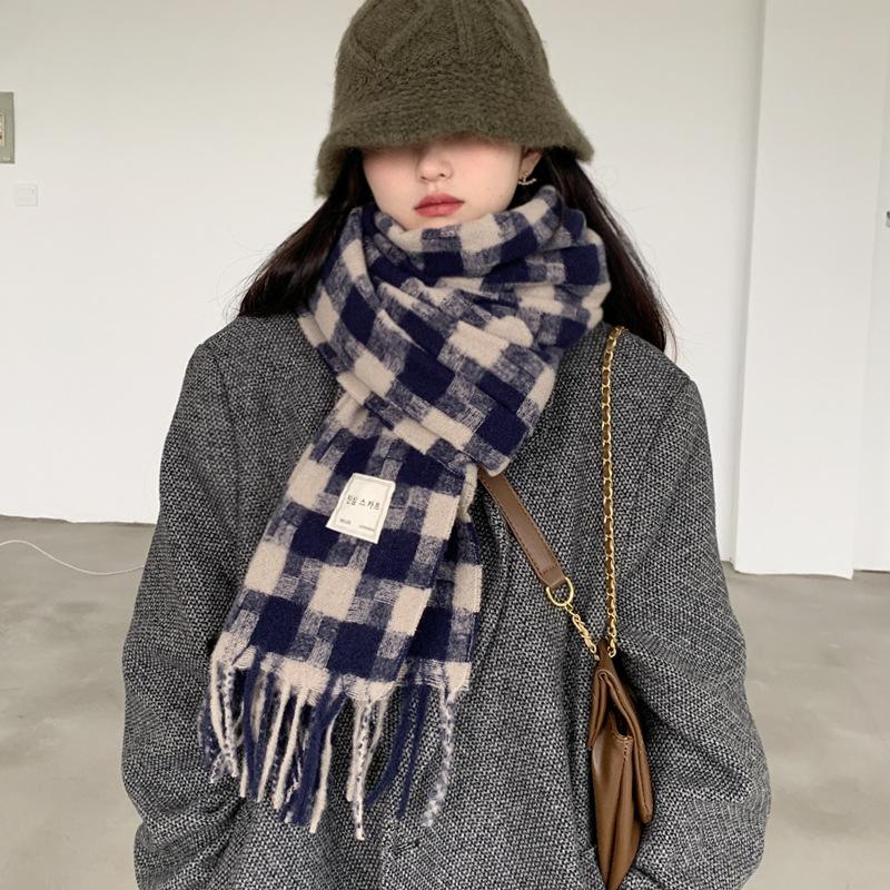 Thickened Plaid Scarf for Women To Keep Warm in Winter Thickened Large Scarf Shawl Dual Purpose Women's Winter Ins New Trend