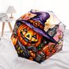 Halloween Pumpkin with Witch Hat Stained WindowUmbrella, Portable 3-Fold Compact Umbrella,Christmas Gift ES458