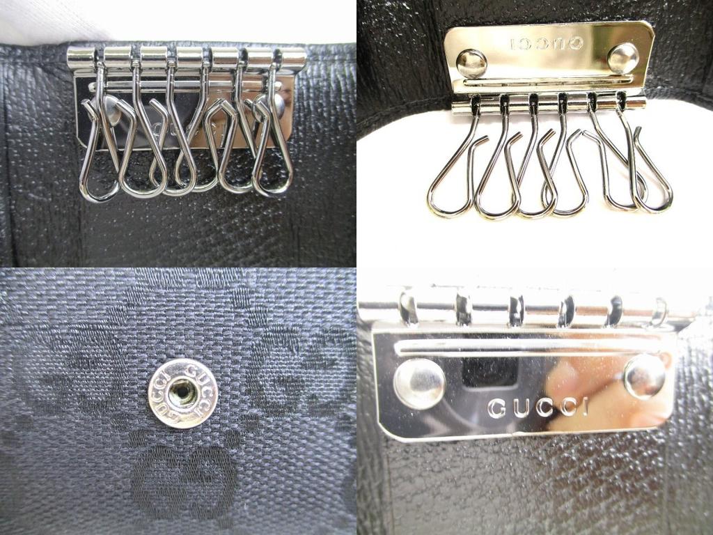 Authentic GUCCI GG Black Canvas and Leather 6 Pics Key Chain #a768 Refurbished