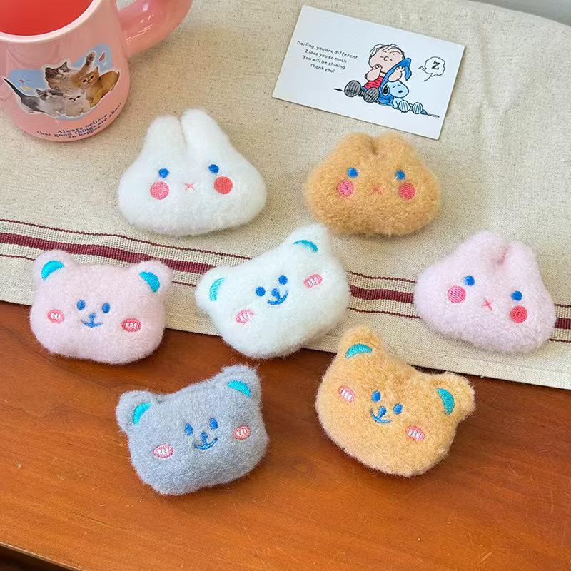 Creative Cartoon Plush Doll Brooch - Little Bear & Rabbit for Clothes or Bags