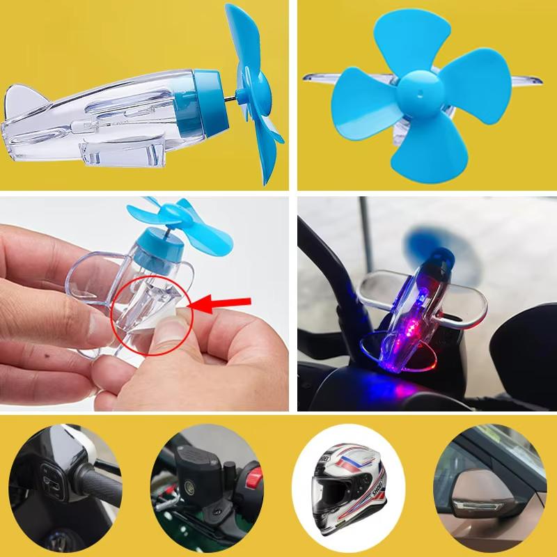 Wind Power Generation LED Light Motorcycle Safe Riding Airplane Ornament For Motorcycles Handbar Car Rearview Mirror Decoration