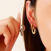 Women's Two-Tone Zirconia Double Circle Stud Earrings, Stainless and Titanium Steel, 18K Gold Plated, Waterproof