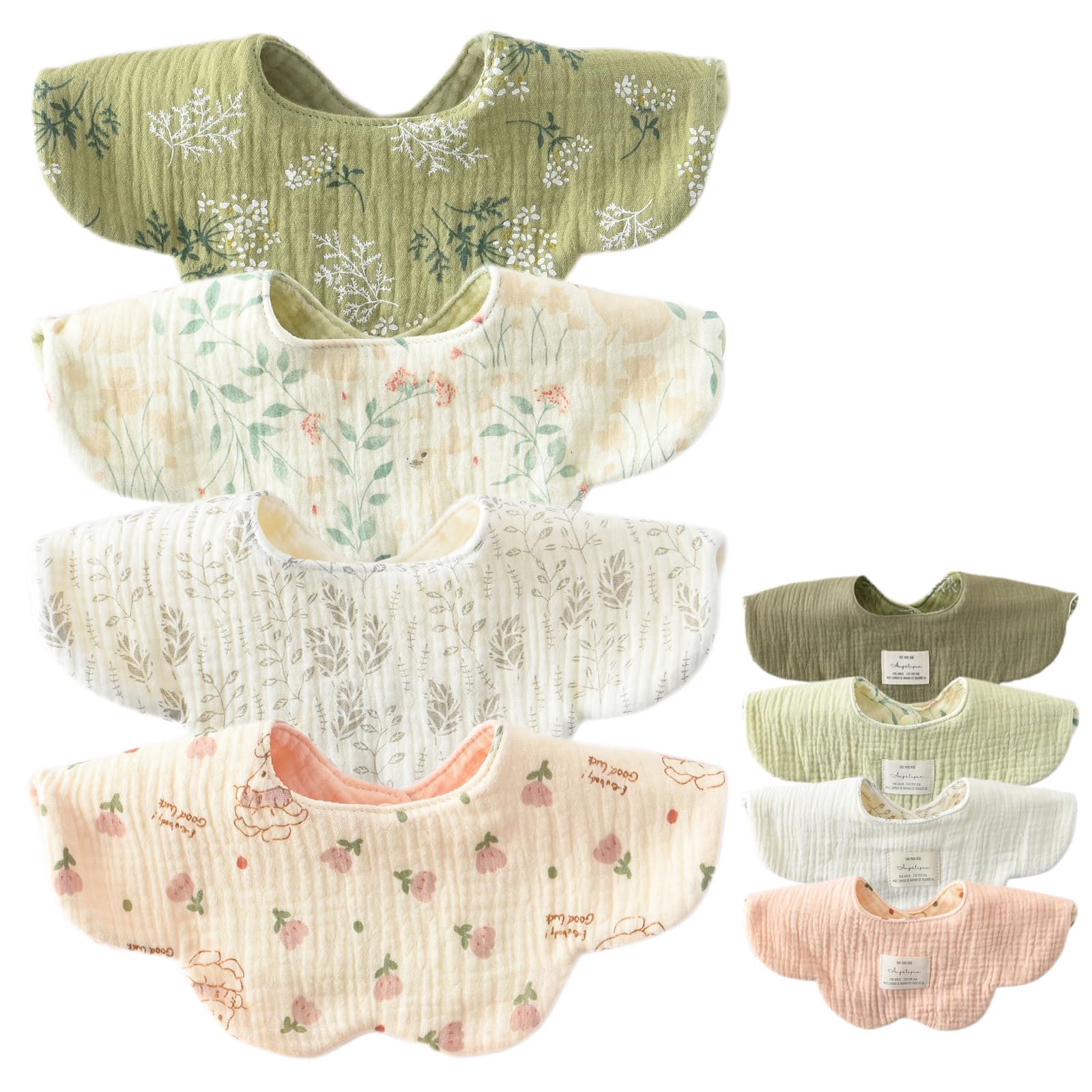 

GoUseGo Baby Set of Flower Petal for Girls and Solid Color Bibs, 4, Double-Sided, 6-Layer Gauze, 360-Degree Bibs, Design, Boys, Stylish, Newborn,
