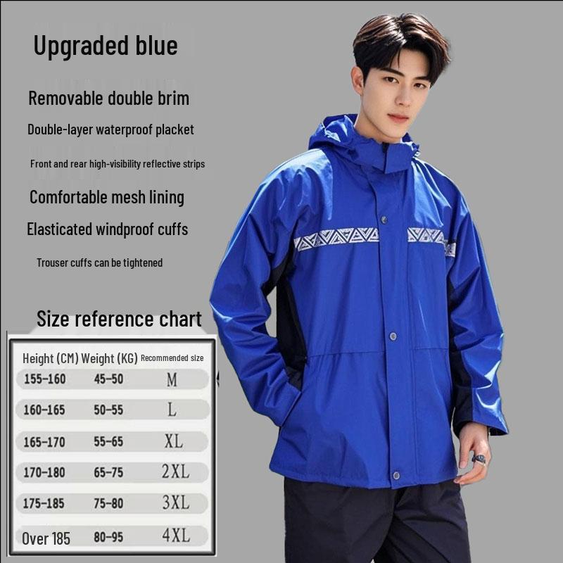 Men's and Women's Reflective Waterproof Raincoat and Pants Set for Riding and Takeaway