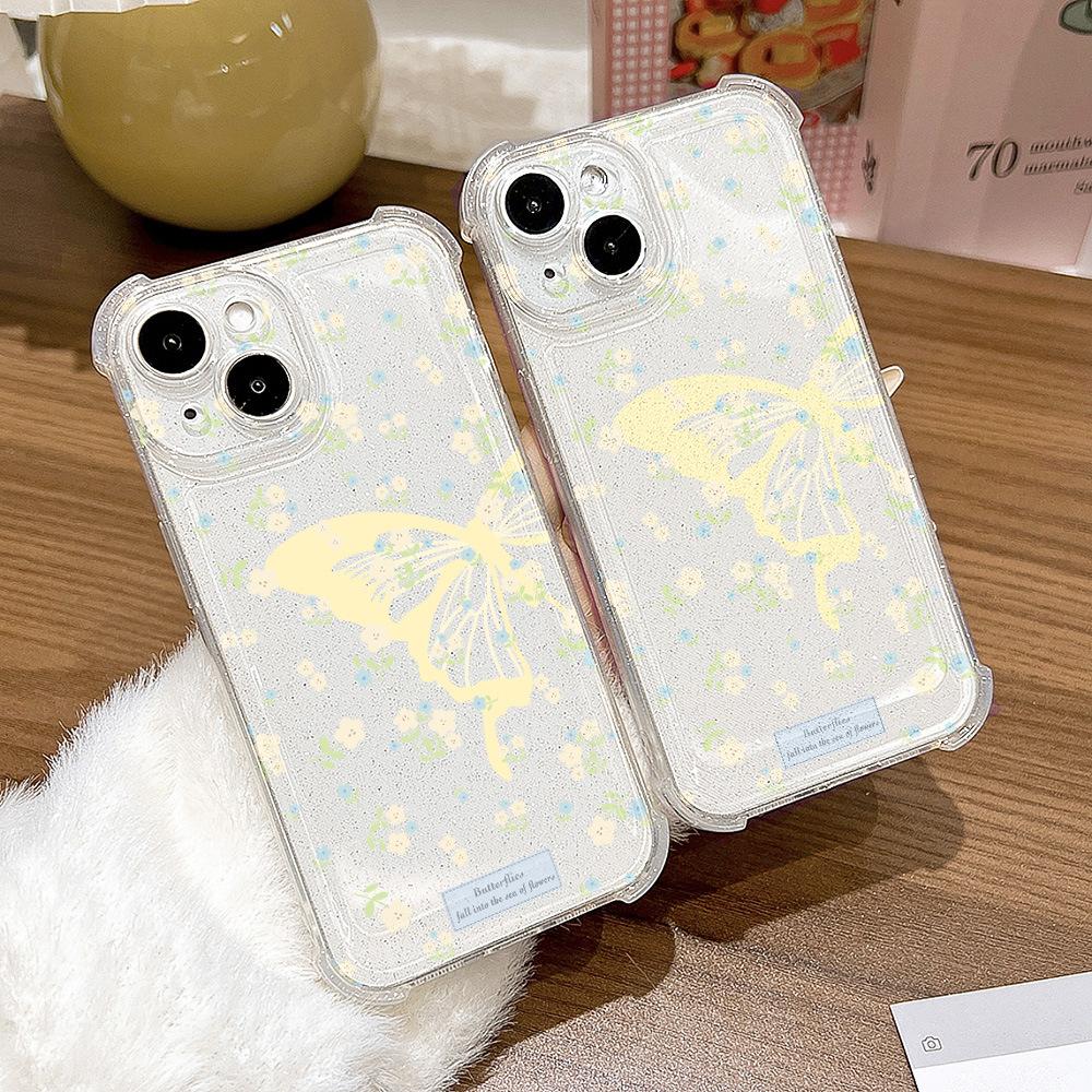 Sweet little floral butterfly for iPhone17ProMax glitter mobile phone case 15 Apple 13 all-inclusive 14 niche