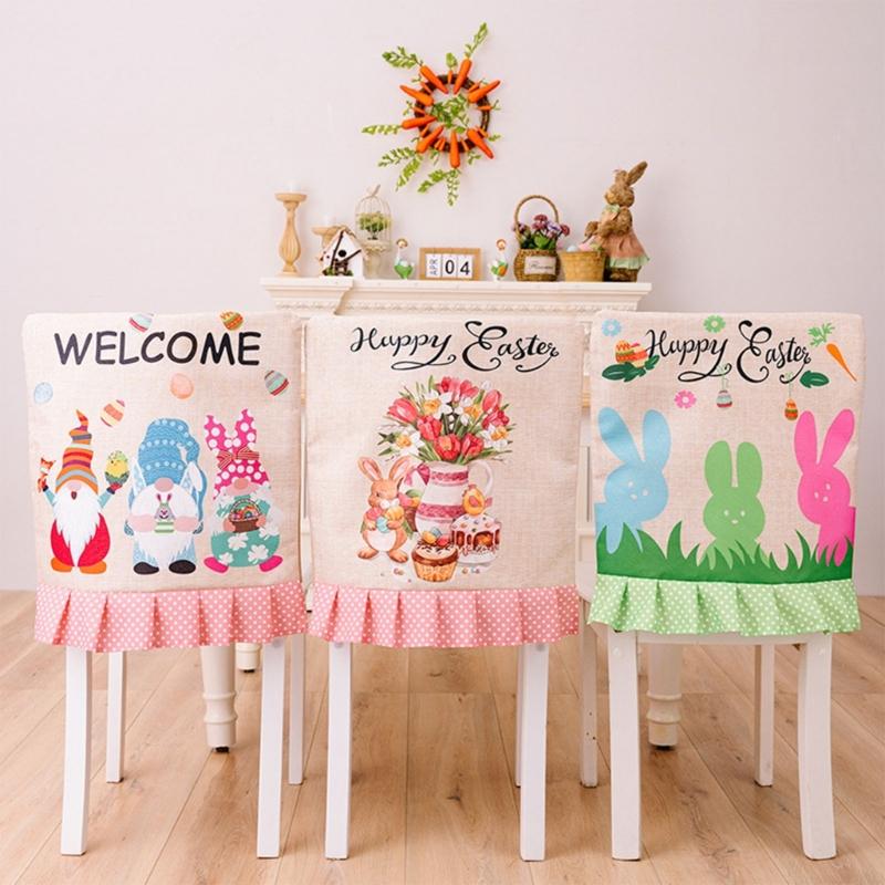 Easter Theme Chair Cover, Indoor Decorative Gnomes Cute Rabbit Pattern Chair Cover, Cute Cartoon Style Home Decorations