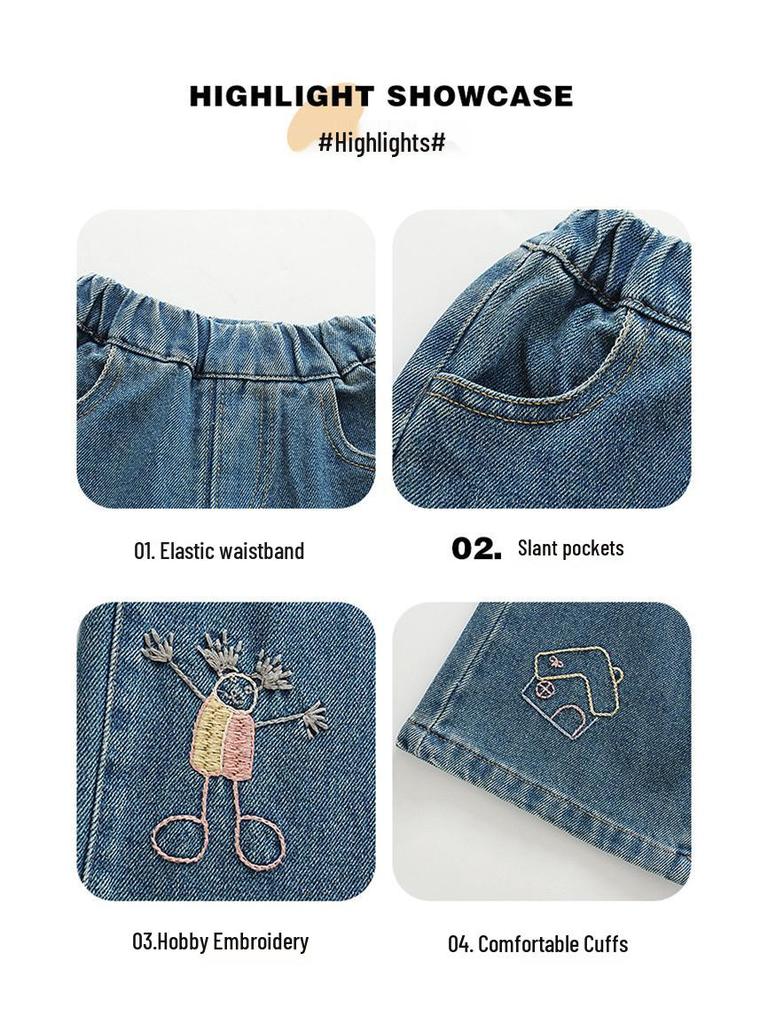 Flickors broderade jeans med raka ben - 2025 Höstmode