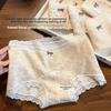 Ladies Summer Sweet Lace Edge 10A Antibacterial Cotton Extended Crotch Mid Waist Triangle Briefs