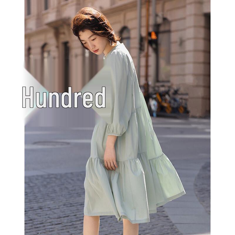 Women's Summer Puff Sleeve Babydoll Midi Dress with Asymmetric Tie
