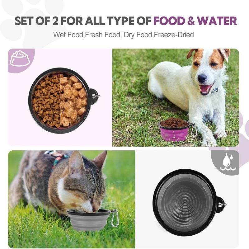 Folding Portable Silicone Dog Feeder Bowl 2 In 1 Pet Dispenser Outdoor Travel Dog with Carabiner Bottle Food Water Container