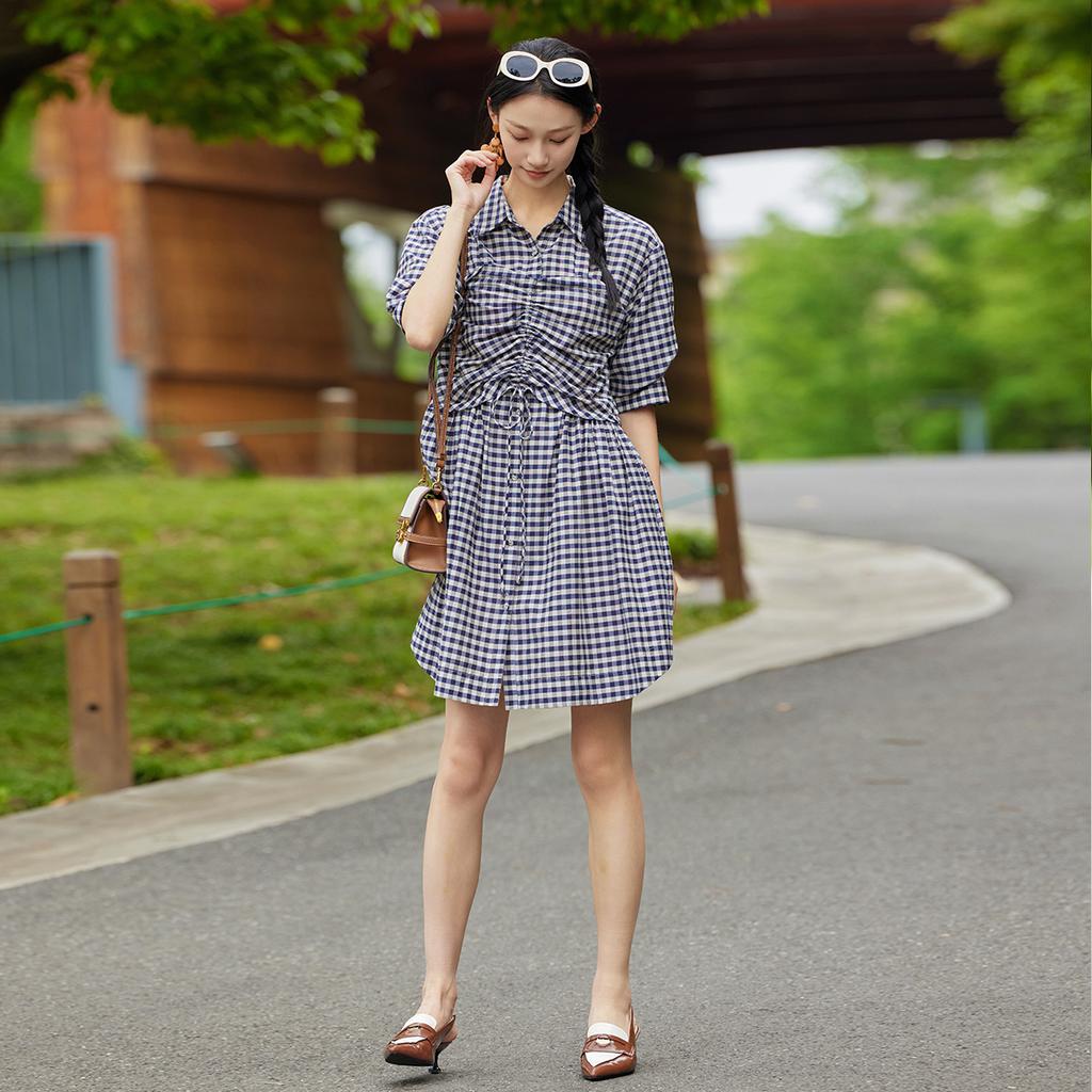Age Reducing Temperament Plaid Short-sleeved Dress