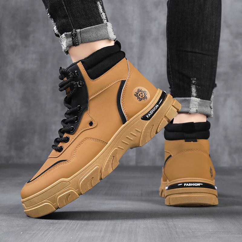 Boty pánské nové zimní pracovní boty protiskluzové a odolné proti opotřebení vysoké šněrovací boty Martin ležérní pánské boty
