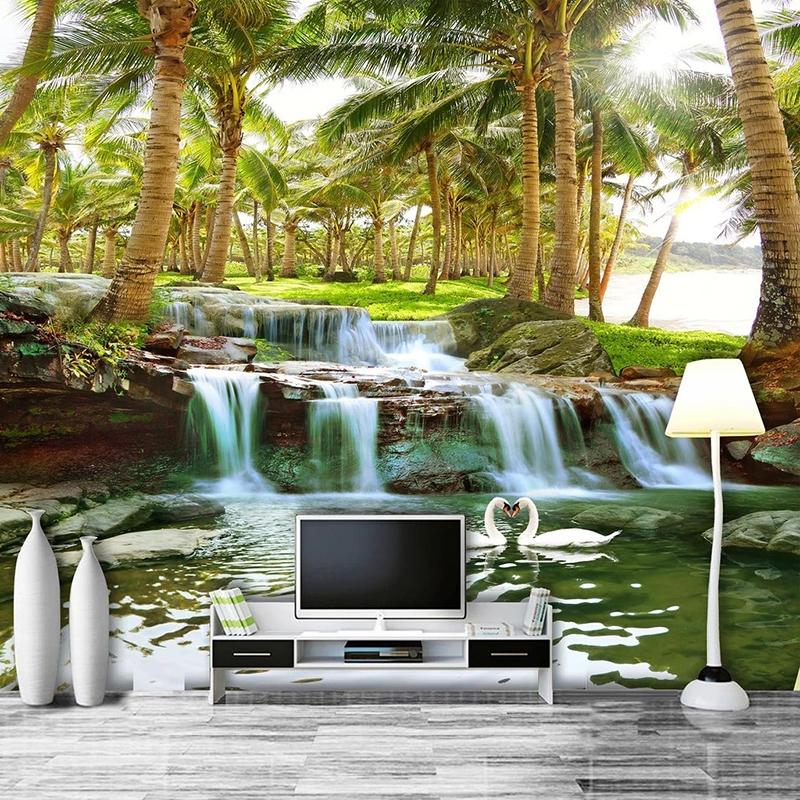 Wallpaper 3D Coconut Forest Waterfalls Wall Murals Living Room Bedroom TV Sofa Background Wall Sticker Home Decor