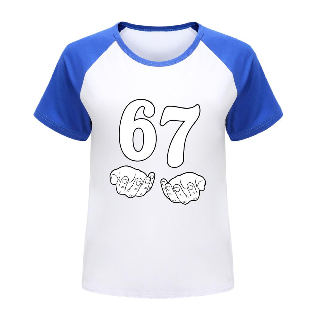 5391 Kids Steal a Brainrot 67 Print Raglan Casual T-Shirt
