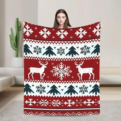 Christmas Deer Knit Pattern Blanket Soft Novelty Plush Throw Blanket For Children Living Room Flannel Bedspread Bed Cover