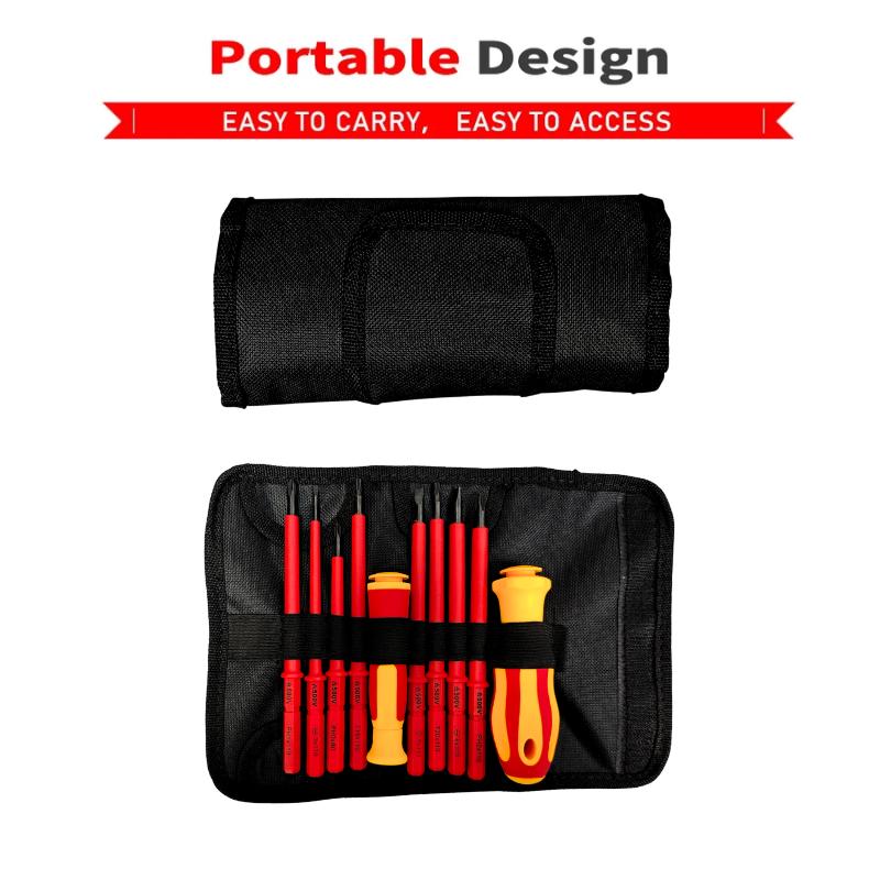 10Pcs Interchangeable Blade 500V Insulated Screwdriver Set With Case Magnetic For Home & Professional Electricians Repair Tools