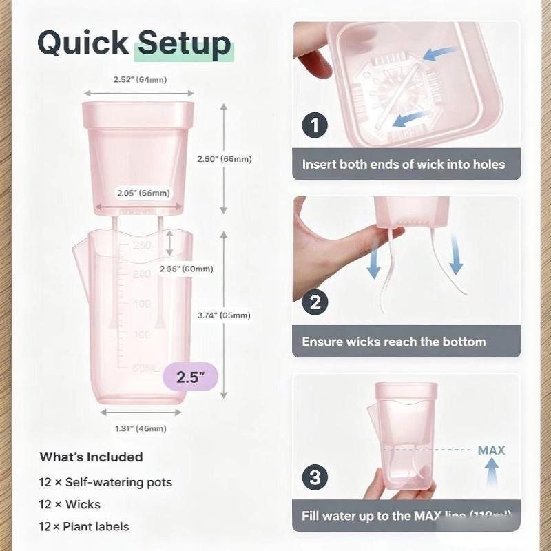 Transparent Pink Self Watering Pots Self Watering Planter Drainage Holes Plant Pots Garden Seedlings Flowerpot Nursery Cups